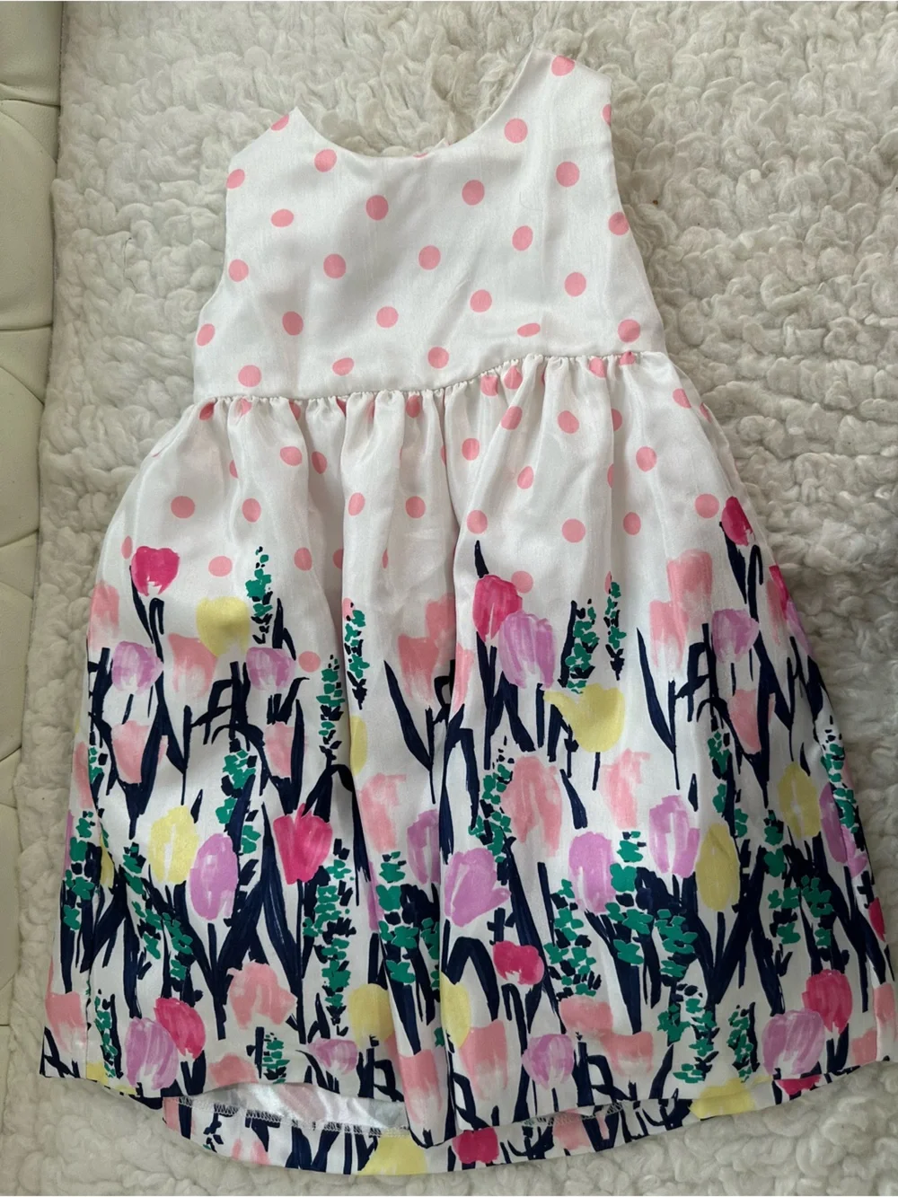 Gymboree White Polka Dot Floral Dress with Pink & Yellow Accents
